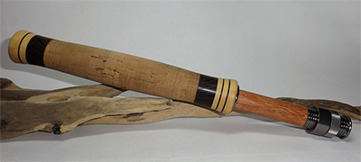 Poignée de canne à pêche insert buis/wenge et porte moulinet en okoumé